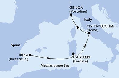 4 nights cruise on MSC Musica 
from 🇪🇸 Ibiza Town to 🇮🇹 Genoa 