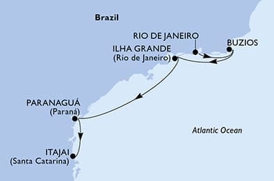 5 nights South American cruise on MSC Musica 
from 🇧🇷 Rio de Janeiro to 🇧🇷 Itajai 