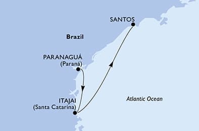 2 nights South American cruise on MSC Musica 
from 🇧🇷 Paranagua to 🇧🇷 Santos (Sao Paulo) 