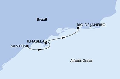 2 nights South American cruise on MSC Musica 
from 🇧🇷 Santos (Sao Paulo) to 🇧🇷 Rio de Janeiro 