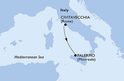 1 night cruise on MSC Seaview 
from 🇮🇹 Civitavecchia to 🇮🇹 Palermo 