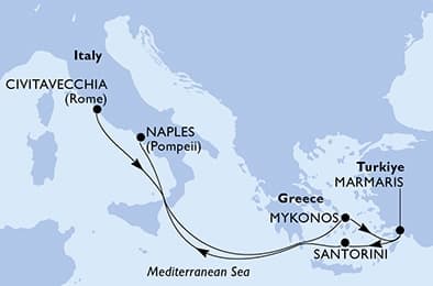 6 nights Mediterranean cruise on MSC Divina 
from 🇮🇹 Civitavecchia to 🇮🇹 Naples 