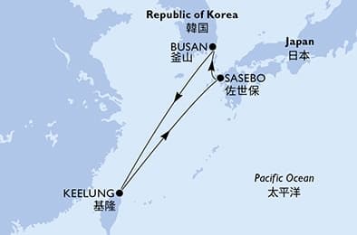 5 nights cruise on MSC Bellissima 
from 🇹🇼 Keelung (Chilung) 