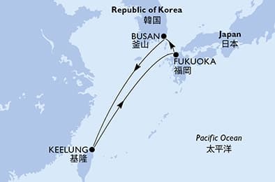 5 nights cruise on MSC Bellissima 
from 🇹🇼 Keelung (Chilung) 