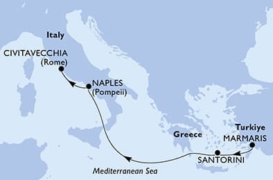 4 nights Mediterranean cruise on MSC Divina 
from 🇹🇷 Marmaris to 🇮🇹 Civitavecchia 