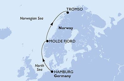 4 nights cruise on MSC Preziosa 
from 🇩🇪 Hamburg to 🇳🇴 Tromsoe 