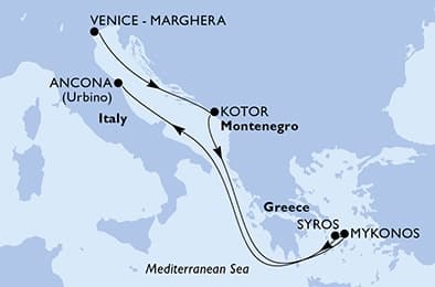 6 nights Mediterranean cruise on MSC Lirica 
from 🇮🇹 Venice to 🇮🇹 Ancona 