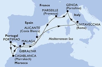 10 nights Mediterranean cruise on MSC Sinfonia 
from 🇮🇹 Genova 