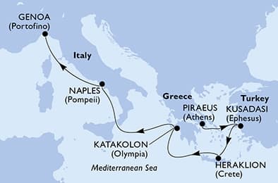 6 nights Mediterranean cruise on MSC Seaview
from 🇬🇷 Piraeus to 🇮🇹 Genova