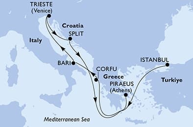 7 nights Mediterranean cruise on MSC Seaview
from 🇹🇷 Istanbul to 🇬🇷 Piraeus