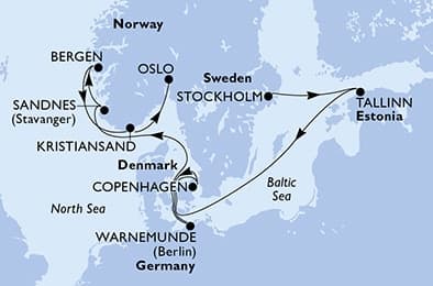 9 nights North European cruise on MSC Splendida 
from 🇸🇪 Stockholm to 🇳🇴 Oslo 