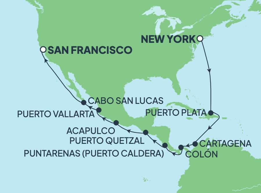 19 nights Panama canal cruise on Norwegian Bliss 
from 🇺🇸 New York to 🇺🇸 San Francisco 