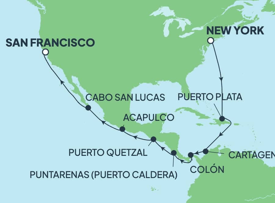 18 nights Panama canal cruise on Norwegian Bliss 
from 🇺🇸 New York to 🇺🇸 San Francisco 