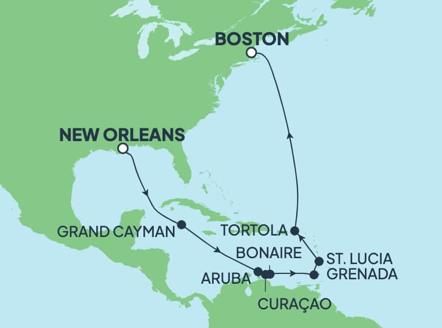 14 nights Caribbean cruise on Norwegian Breakaway 
from 🇺🇸 New Orleans to 🇺🇸 Boston 