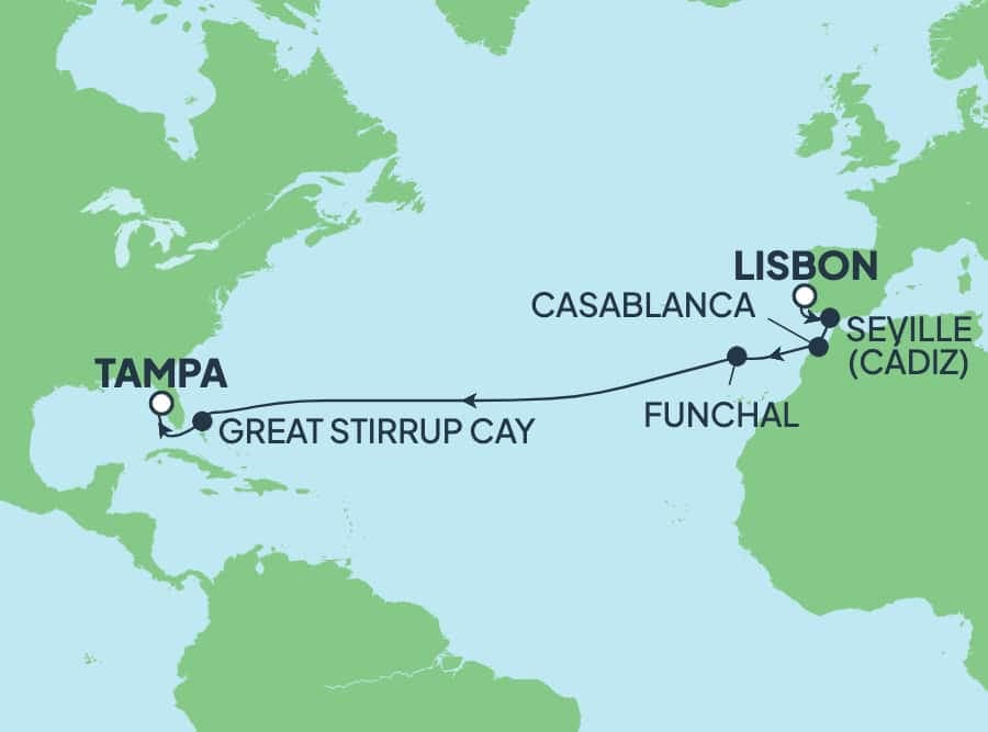 14 nights Transatlantic cruise on Norwegian Dawn 
from 🇵🇹 Lisbon to 🇺🇸 Tampa 
