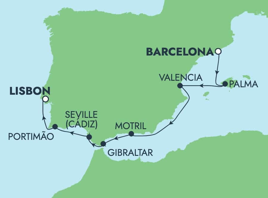 7 nights Mediterranean cruise on Norwegian Dawn 
from 🇪🇸 Barcelona to 🇵🇹 Lisbon 