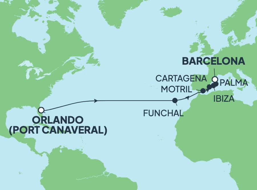 14 nights Transatlantic cruise on Norwegian Epic 
from 🇺🇸 Cape Canaveral to 🇪🇸 Barcelona 