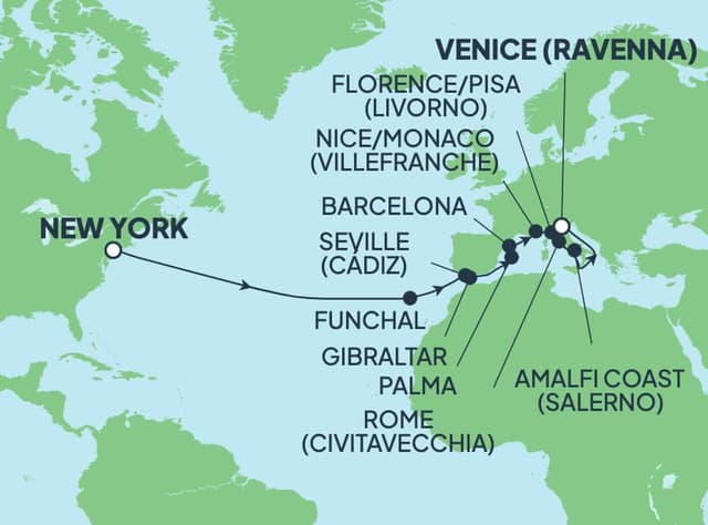 19 nights Transatlantic cruise on Norwegian Gem 
from 🇺🇸 New York to 🇮🇹 Ravenna 