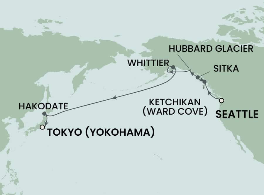 15 nights Alaskan cruise on Norwegian Jade 
from 🇺🇸 Seattle to 🇯🇵 Yokohama 
