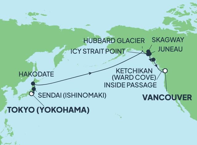 16 nights Alaskan cruise on Norwegian Jade 
from 🇯🇵 Yokohama to 🇨🇦 Vancouver 