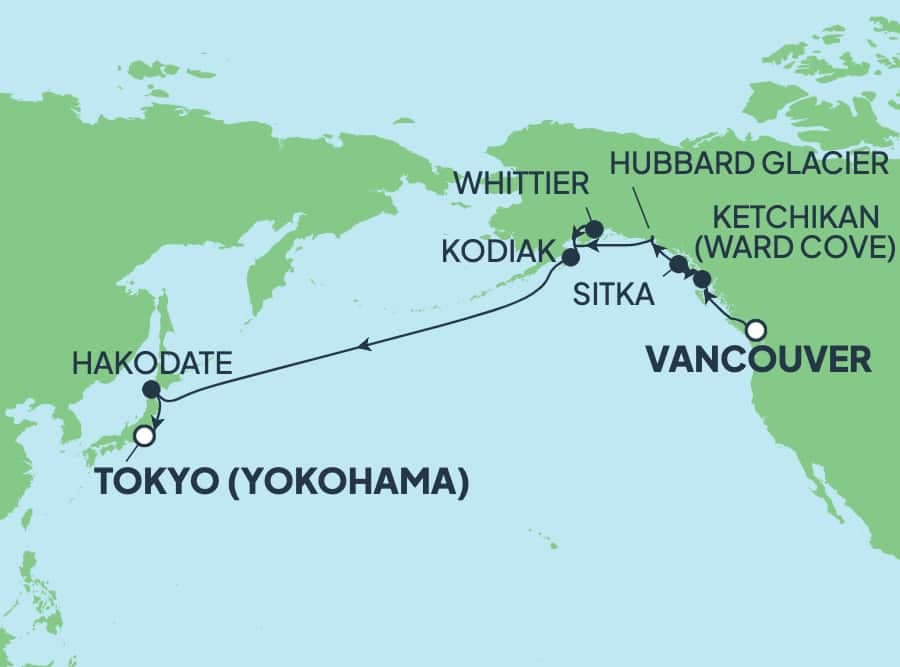 16 nights Alaskan cruise on Norwegian Jade 
from 🇨🇦 Vancouver to 🇯🇵 Yokohama 