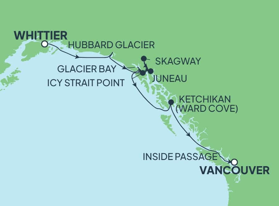 7 nights Alaskan cruise on Norwegian Jade 
from 🇺🇸 Whittier to 🇨🇦 Vancouver 