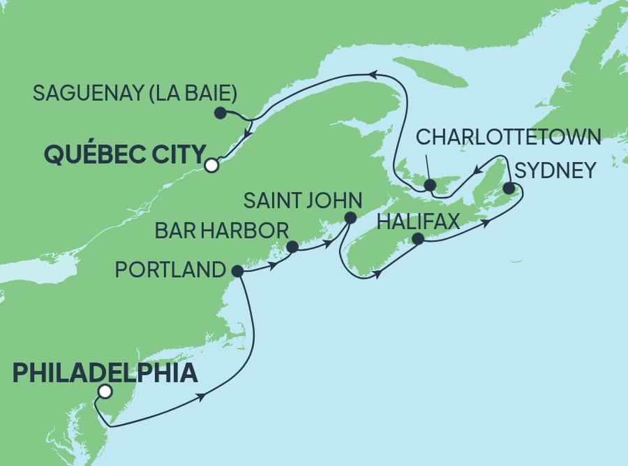 11 nights North East American cruise on Norwegian Jewel 
from 🇺🇸 Philadelphia to 🇨🇦 Quebec 