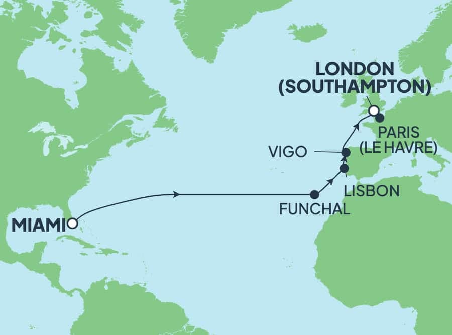 15 nights Transatlantic cruise on Norwegian Jewel
from ๐บ๐ธ Miami to ๐ฌ๐ง Southampton