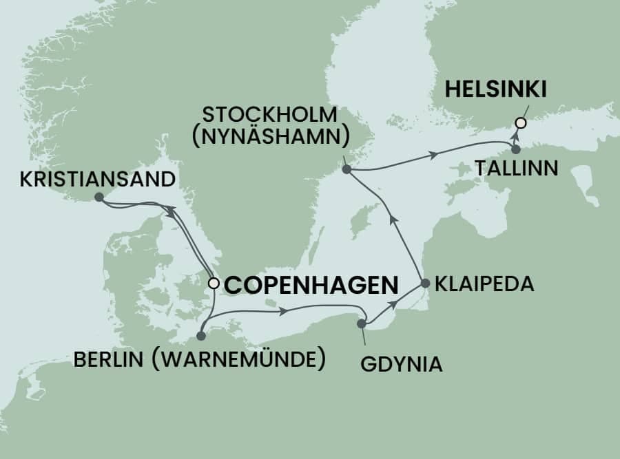 9 nights North European cruise on Norwegian Jewel 
from 🇩🇰 Copenhagen to 🇫🇮 Helsinki 