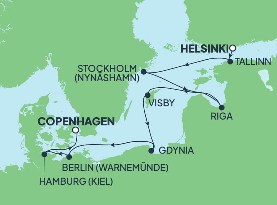 9 nights North European cruise on Norwegian Jewel 
from 🇫🇮 Helsinki to 🇩🇰 Copenhagen 