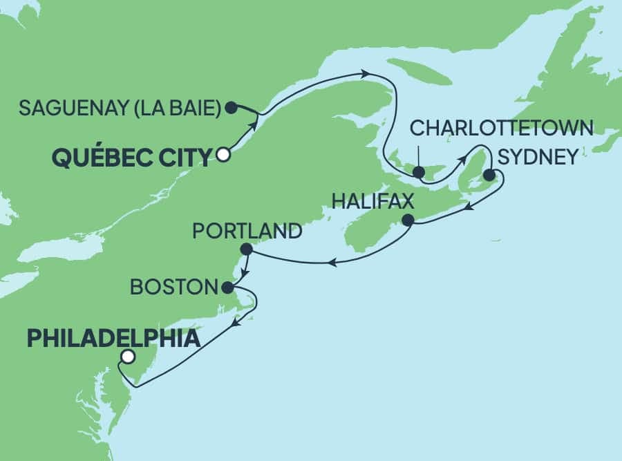 10 nights North East American cruise on Norwegian Pearl 
from 🇨🇦 Quebec to 🇺🇸 Philadelphia 