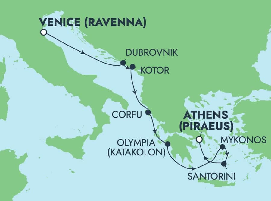 7 nights Mediterranean cruise on Norwegian Pearl 
from 🇮🇹 Ravenna to 🇬🇷 Piraeus 