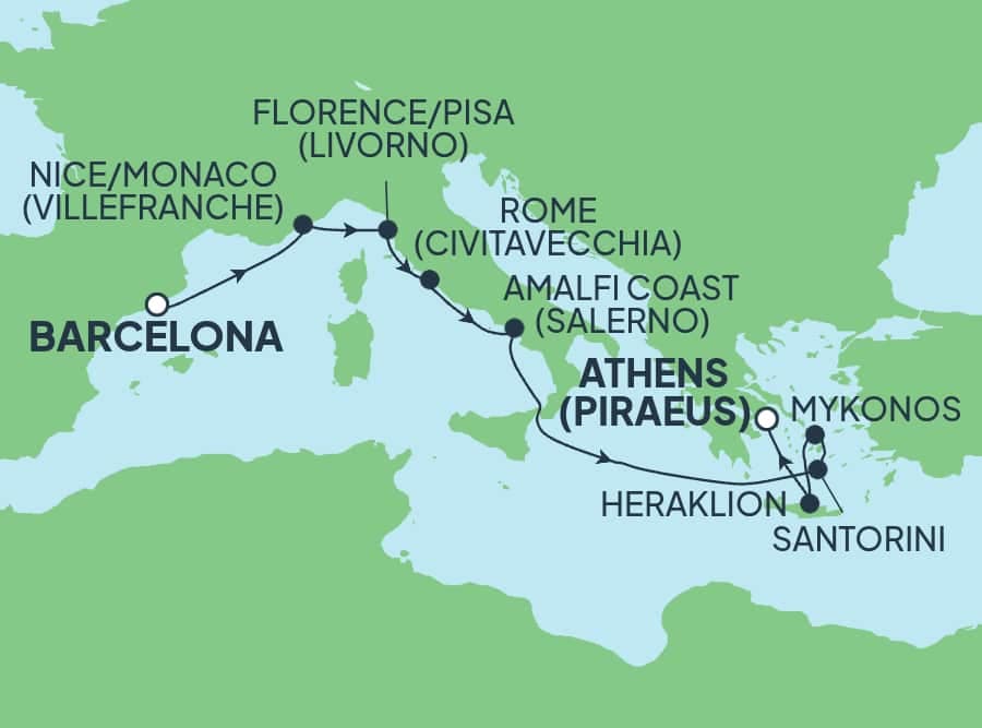 9 nights Mediterranean cruise on Norwegian Sky 
from 🇪🇸 Barcelona to 🇬🇷 Piraeus 