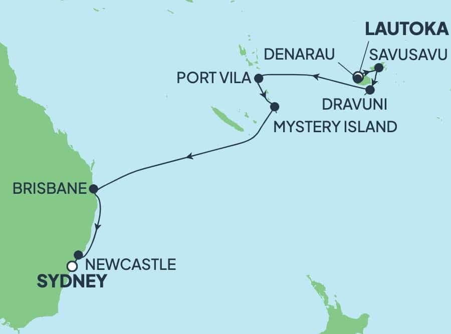 12 nights Extraordinary cruise on Norwegian Spirit 
from 🇫🇯 Lautoka to 🇦🇺 Sydney 