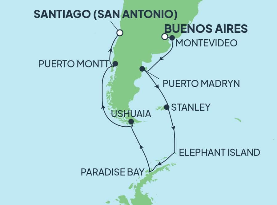 15 nights South American cruise on Norwegian Star 
from 🇦🇷 Buenos Aires to 🇨🇱 San Antonio 