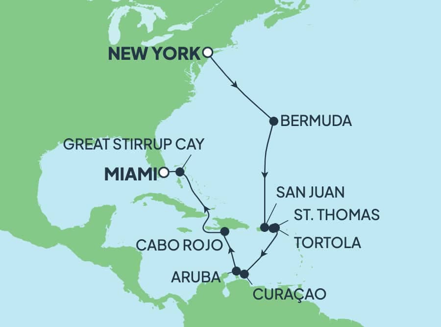 13 nights Caribbean cruise on Norwegian Sun 
from 🇺🇸 New York to 🇺🇸 Miami 