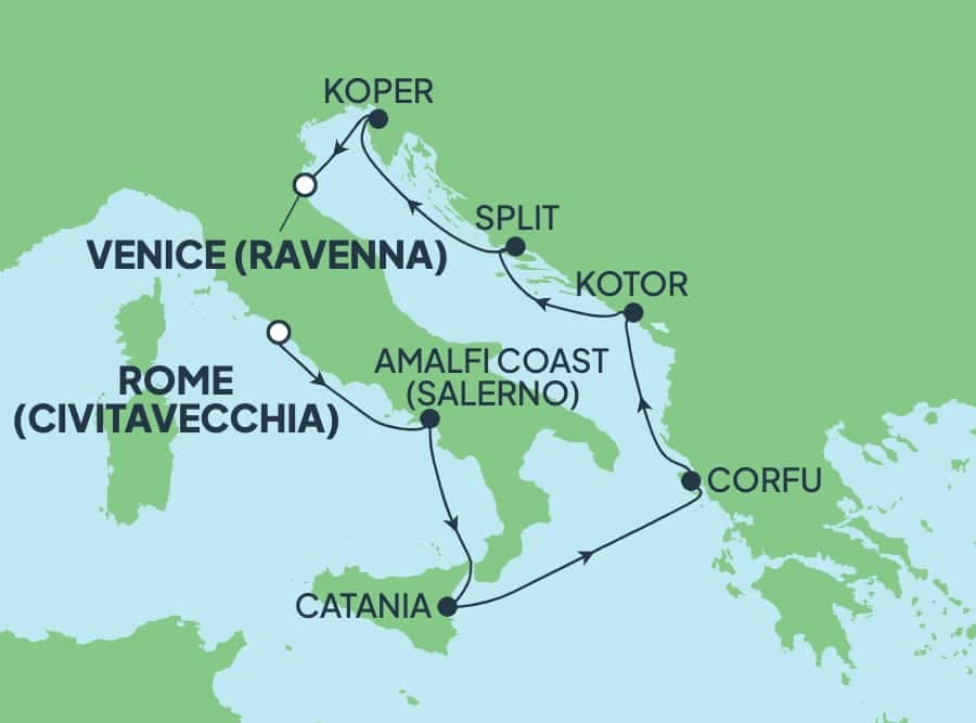 7 nights Mediterranean cruise on Norwegian Sun 
from 🇮🇹 Civitavecchia to 🇮🇹 Ravenna 
