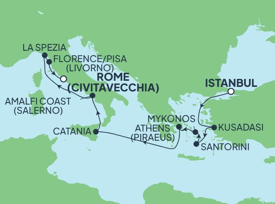 10 nights Mediterranean cruise on Norwegian Viva 
from 🇹🇷 Istanbul to 🇮🇹 Civitavecchia 