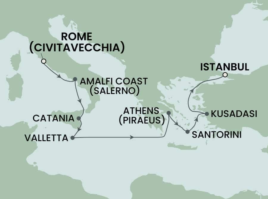 9 nights Mediterranean cruise on Norwegian Viva 
from 🇮🇹 Civitavecchia to 🇹🇷 Istanbul 