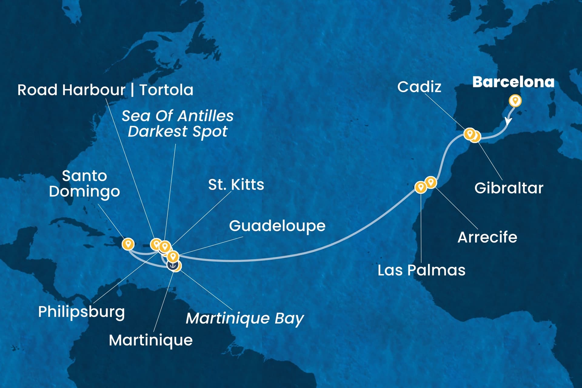 22 nights cruise on Costa Serena
from ๐ช๐ธ Barcelona to ๐ฌ๐ต Pointe a Pitre