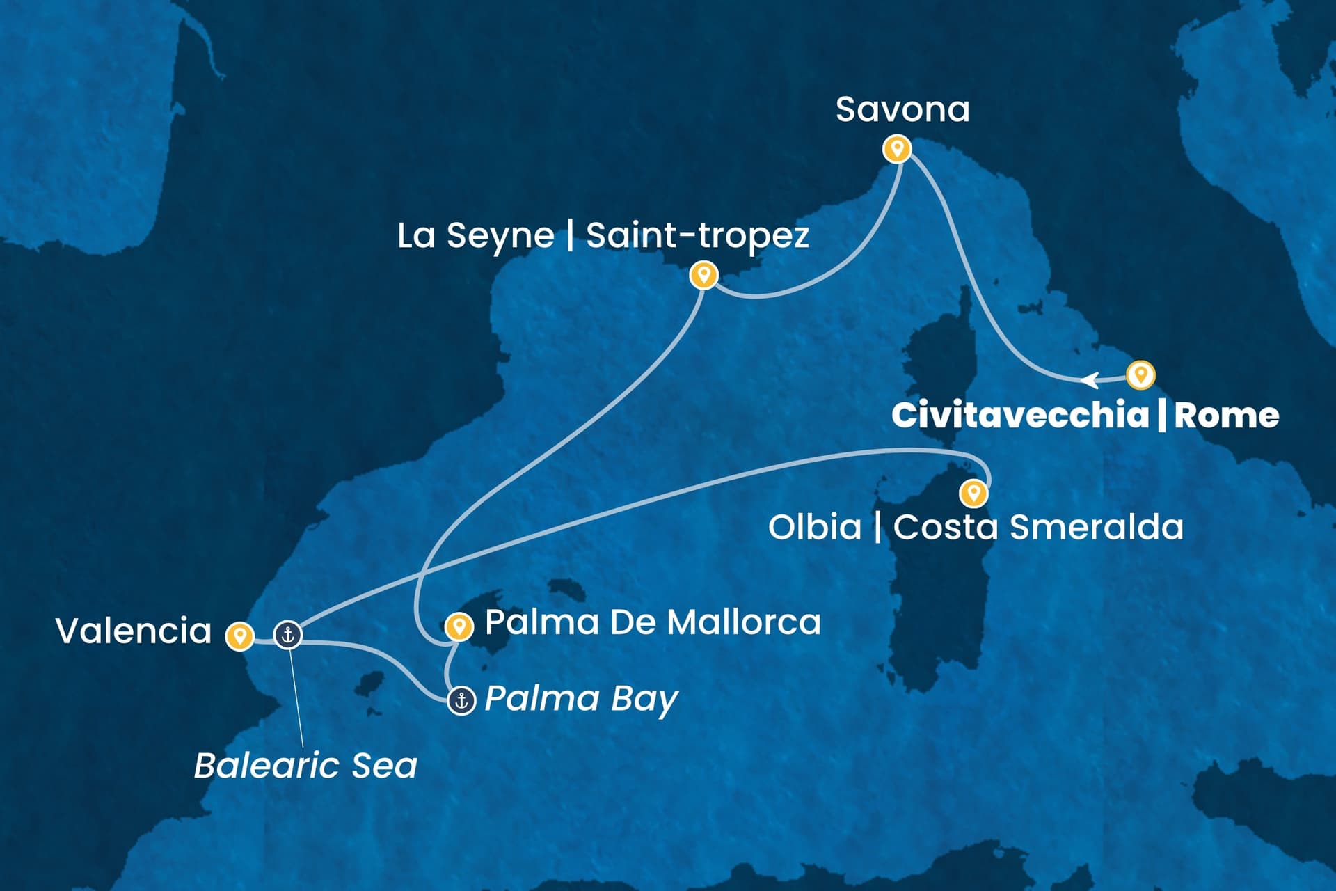 6 nights cruise on Costa Pacifica
from ๐ฎ๐น Civitavecchia to ๐ฎ๐น Olbia