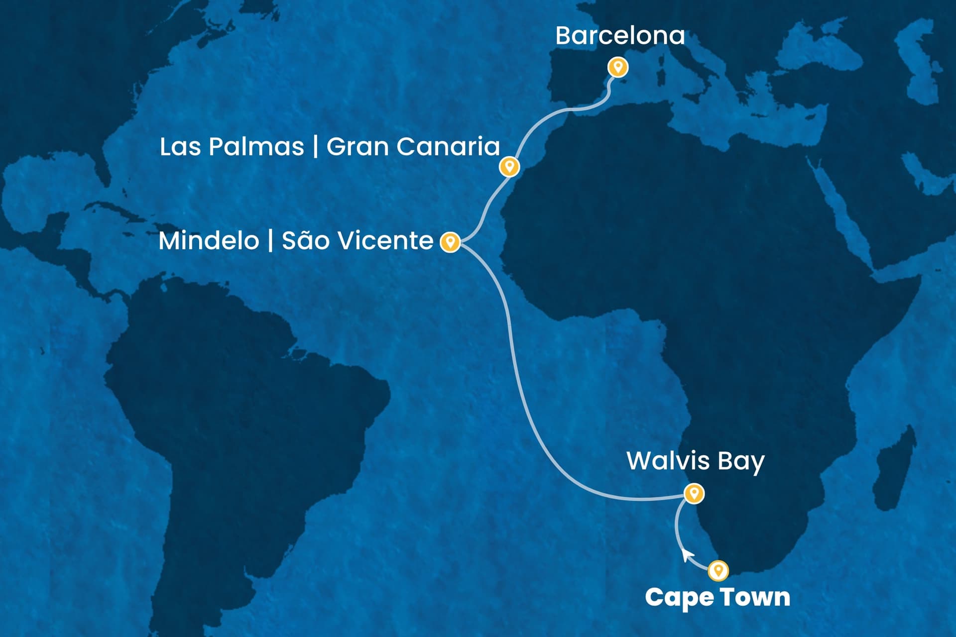17 nights Extraordinary cruise on Costa Deliziosa
from ๐ฟ๐ฆ Cape Town to ๐ช๐ธ Barcelona