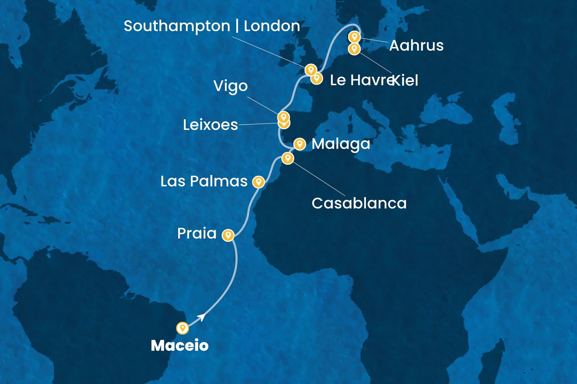 21 nights cruise on Costa Diadema
from ๐ง๐ท Maceio to ๐ฉ๐ช Kiel