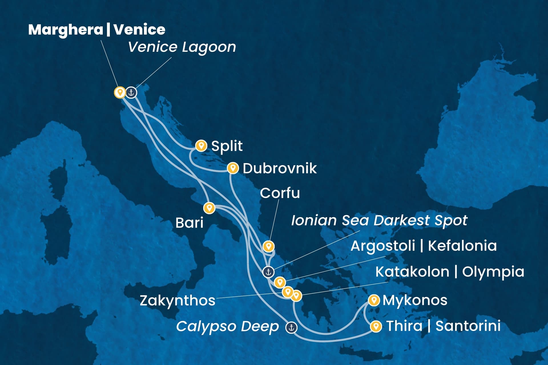 14 nights cruise on Costa Deliziosa
from ๐ฎ๐น Marghera