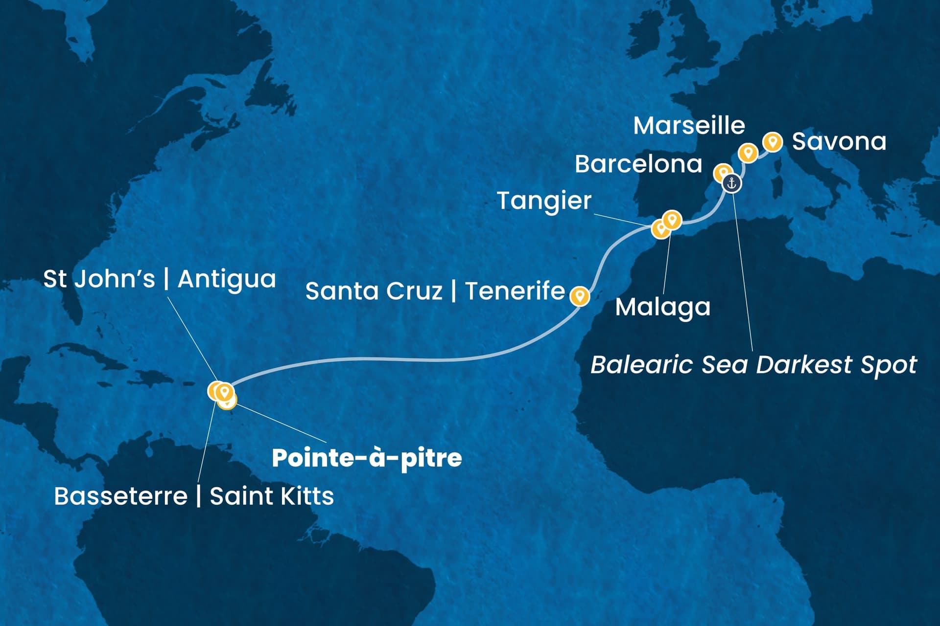 16 nights cruise on Costa Favolosa
from ๐ฌ๐ต Pointe a Pitre to ๐ฎ๐น Savona