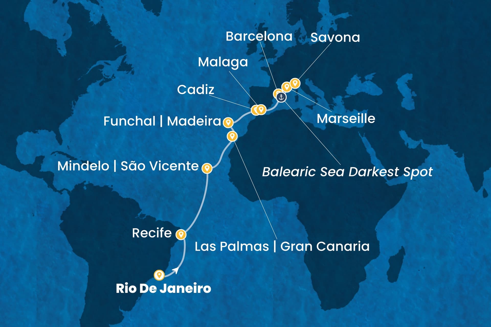 19 nights cruise on Costa Serena
from ๐ง๐ท Rio de Janeiro to ๐ฎ๐น Savona