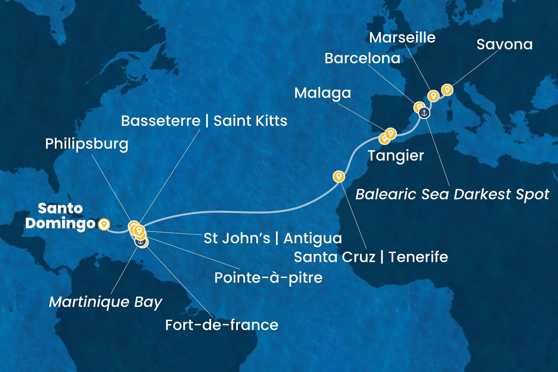 20 nights cruise on Costa Favolosa
from ๐ฉ๐ด Santo Domingo to ๐ฎ๐น Savona