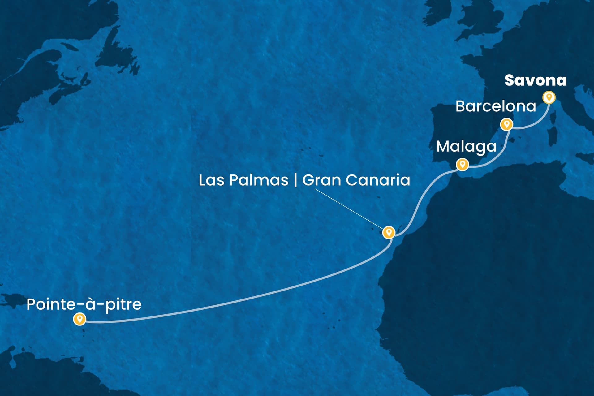 12 nights cruise on Costa Fascinosa
from ๐ฎ๐น Savona to ๐ฌ๐ต Pointe a Pitre
