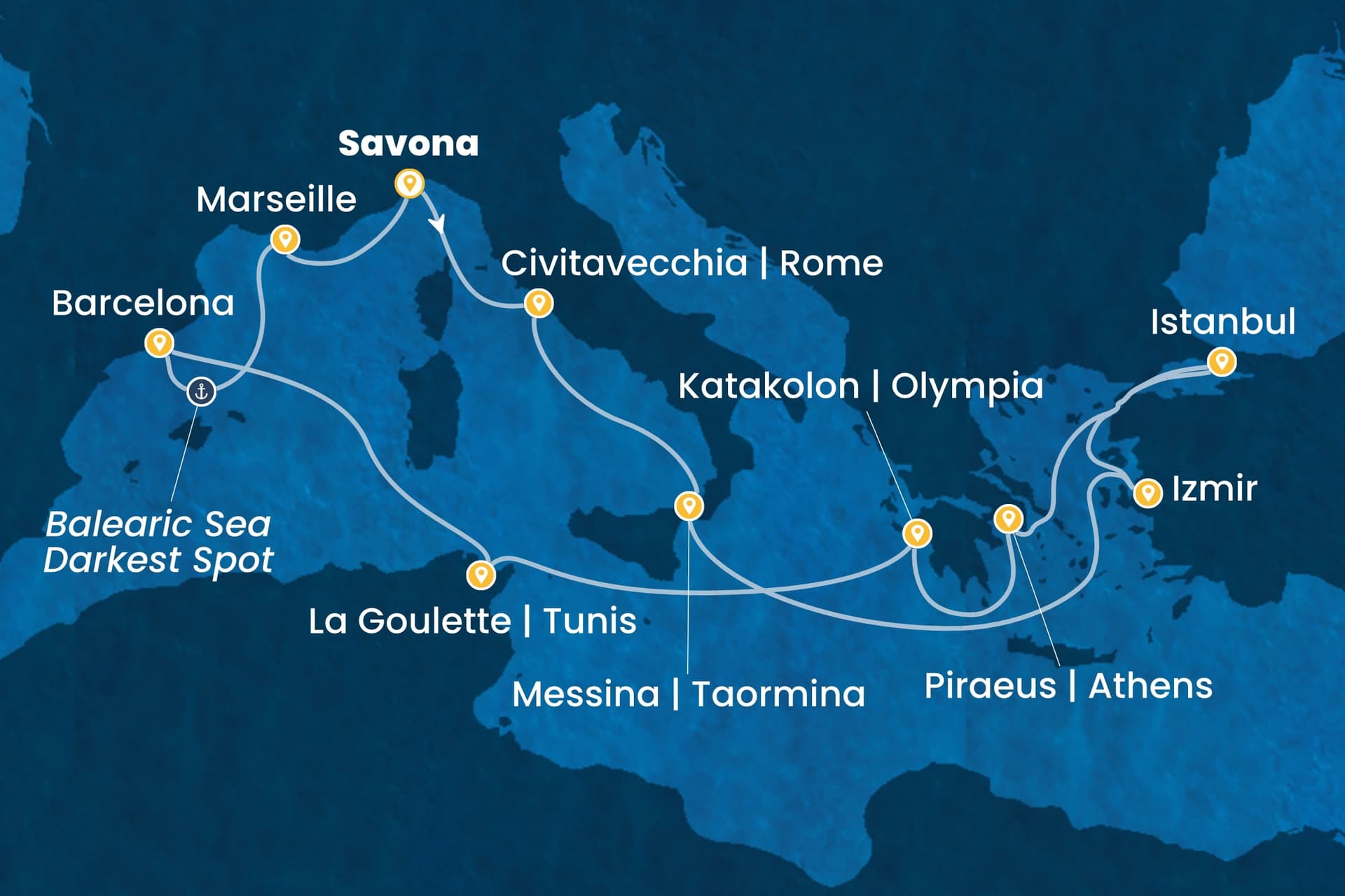 14 nights cruise on Costa Favolosa
from ๐ฎ๐น Savona