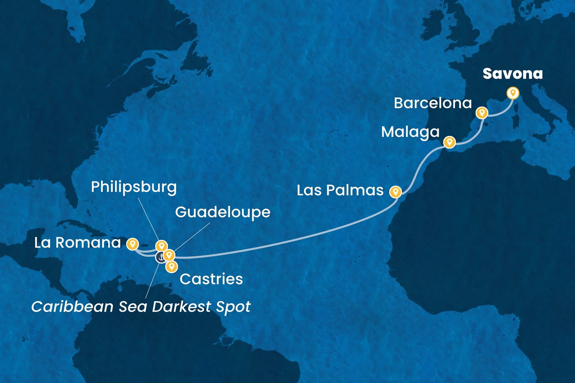 18 nights cruise on Costa Fascinosa
from ๐ฎ๐น Savona to ๐ฌ๐ต Pointe a Pitre